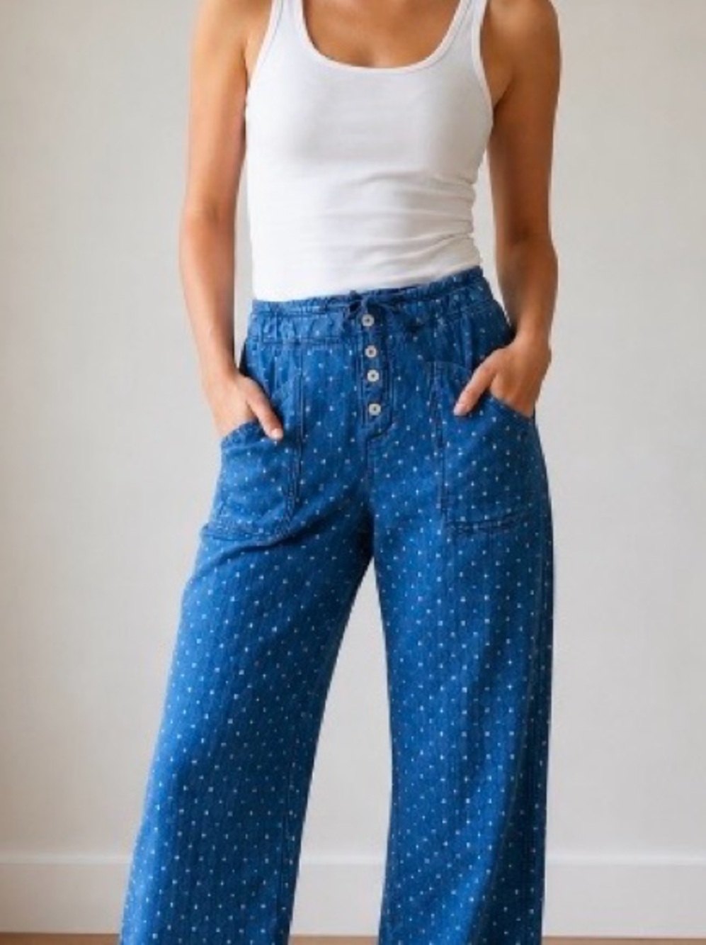 Sundance blue white dotted cotton relaxed pants size small
